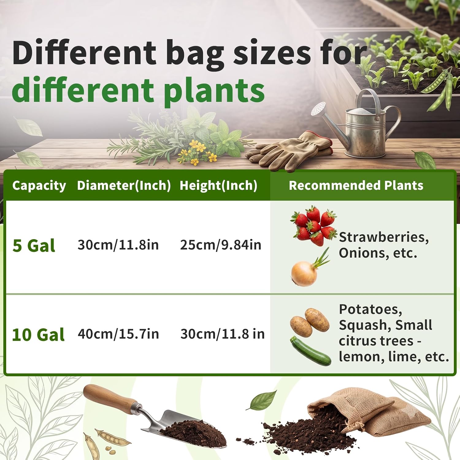 Hoikwo 10-Pack Assorted Sizes Fabric Grow Bags, 5 Pack Each of 5&10 Gallon | Black Non-Woven Bags with Reinforced Handles, Portable Planter Containers for Vegetables, Indoor Outdoor Garden Patio - Image 7