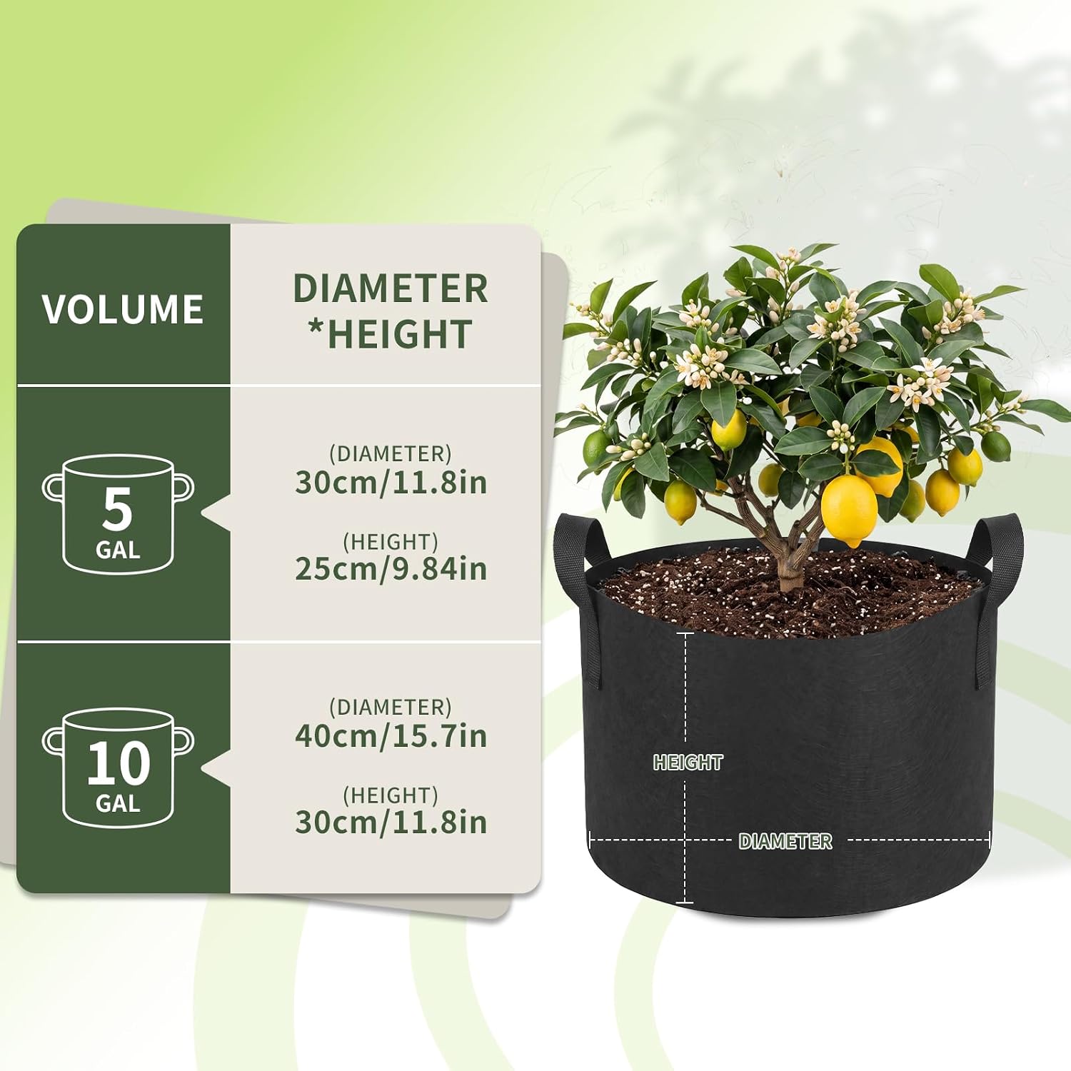 Hoikwo 10-Pack Assorted Sizes Fabric Grow Bags, 5 Pack Each of 5&10 Gallon | Black Non-Woven Bags with Reinforced Handles, Portable Planter Containers for Vegetables, Indoor Outdoor Garden Patio - Image 3
