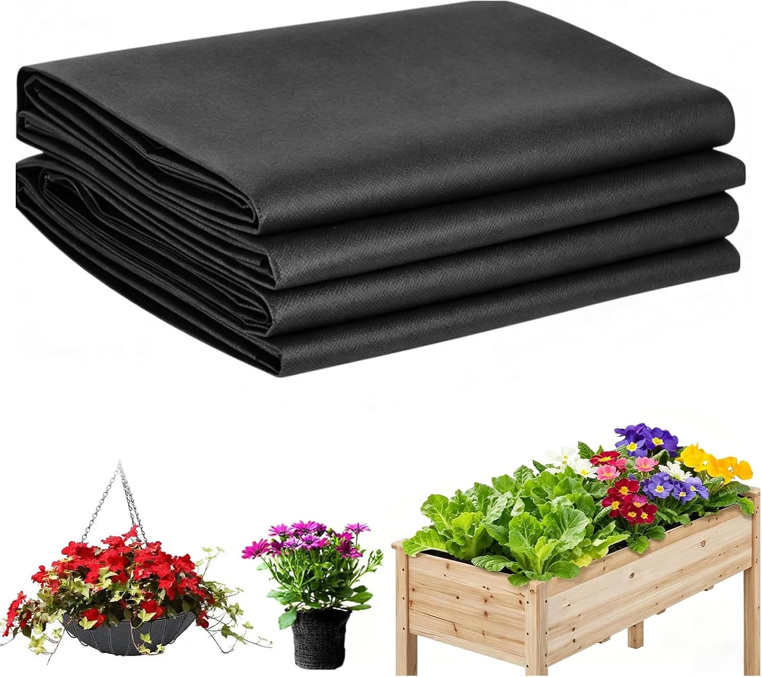 SunYoda 63 * 114IN Raised Garden Bed Liner, Non-Woven Fabric Planter Liner for Large Veg Trough, Keeps Soil Contained & Water Drained, Breathable & Durable for Outdoor Planters (160 x 290 cm, Black)