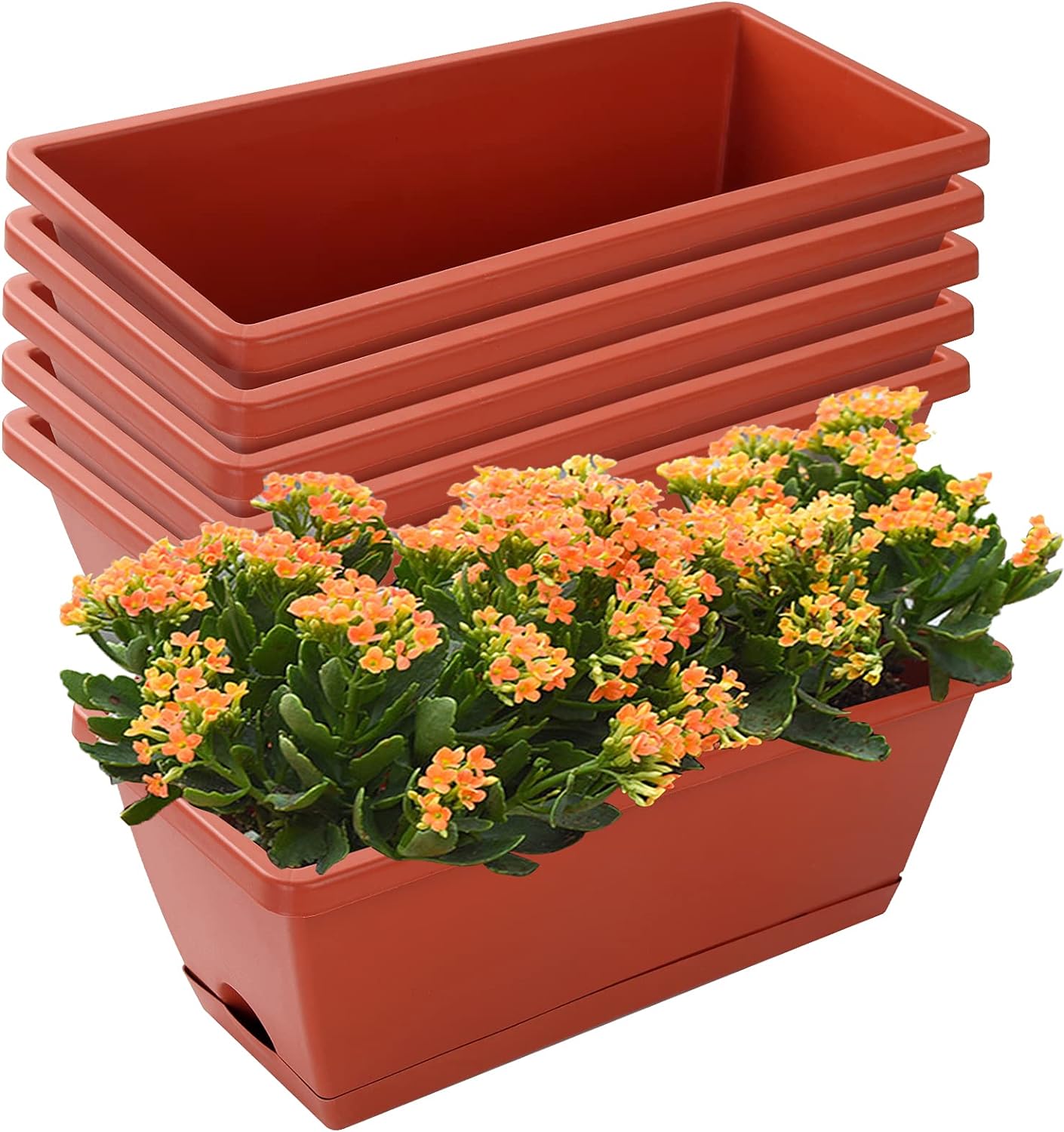 Window Box Planter,7 Pack Plastic Vegetable Flower Planters Boxes | 17 Inches Rectangular Flower Pots with Saucers for Indoor Outdoor Garden, Patio, Home Decor (Red) Window Box Planter,7 Pack Plastic Vegetable Flower Planters Boxes | 17 Inches Rectangular Flower Pots with Saucers for Indoor Outdoor Garden, Patio, Home Decor (Red) - Image 1